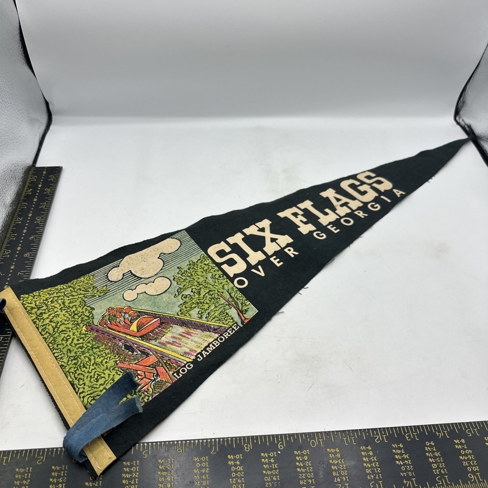 Six Flags Over Georgia Souvenir Pennant Log Jamboree 26" Vintage Black